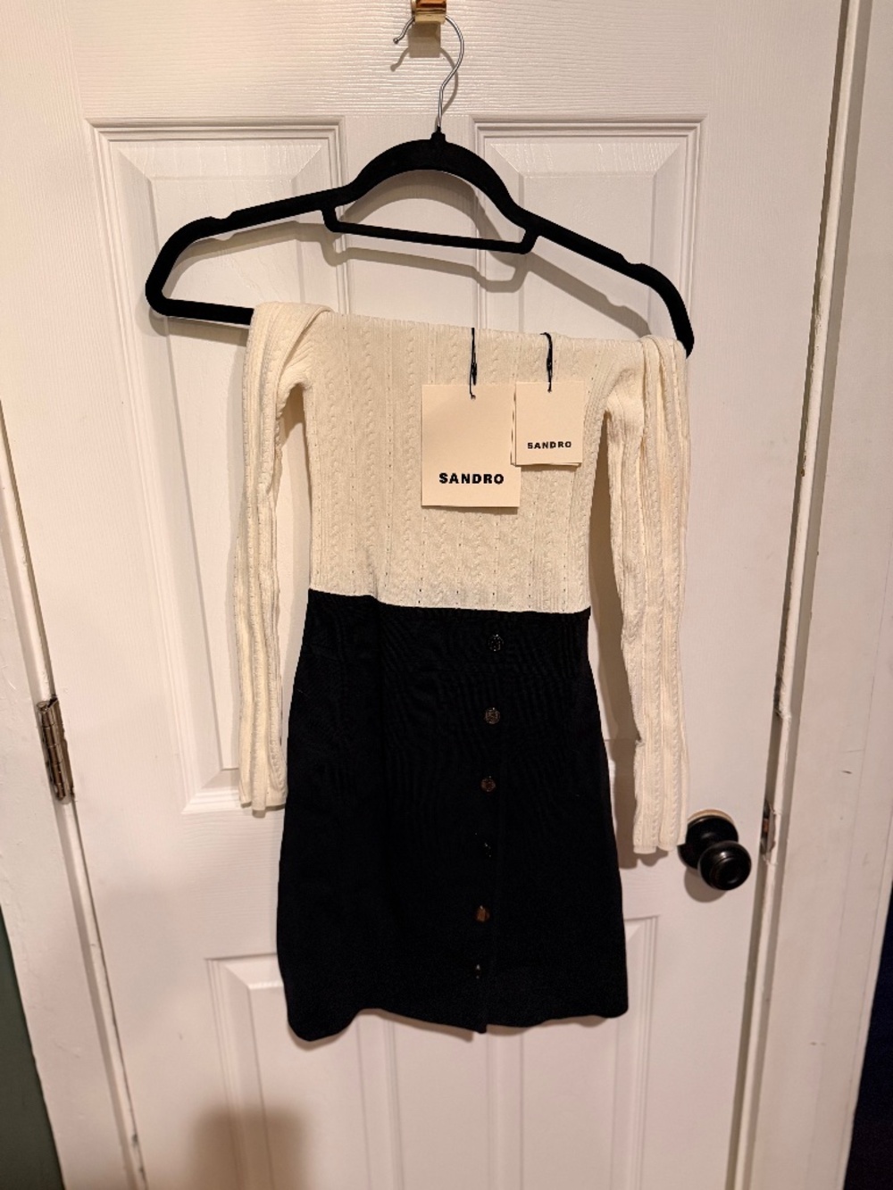 Womens Sandro Black and white knitted short Long Sleeve Dress
